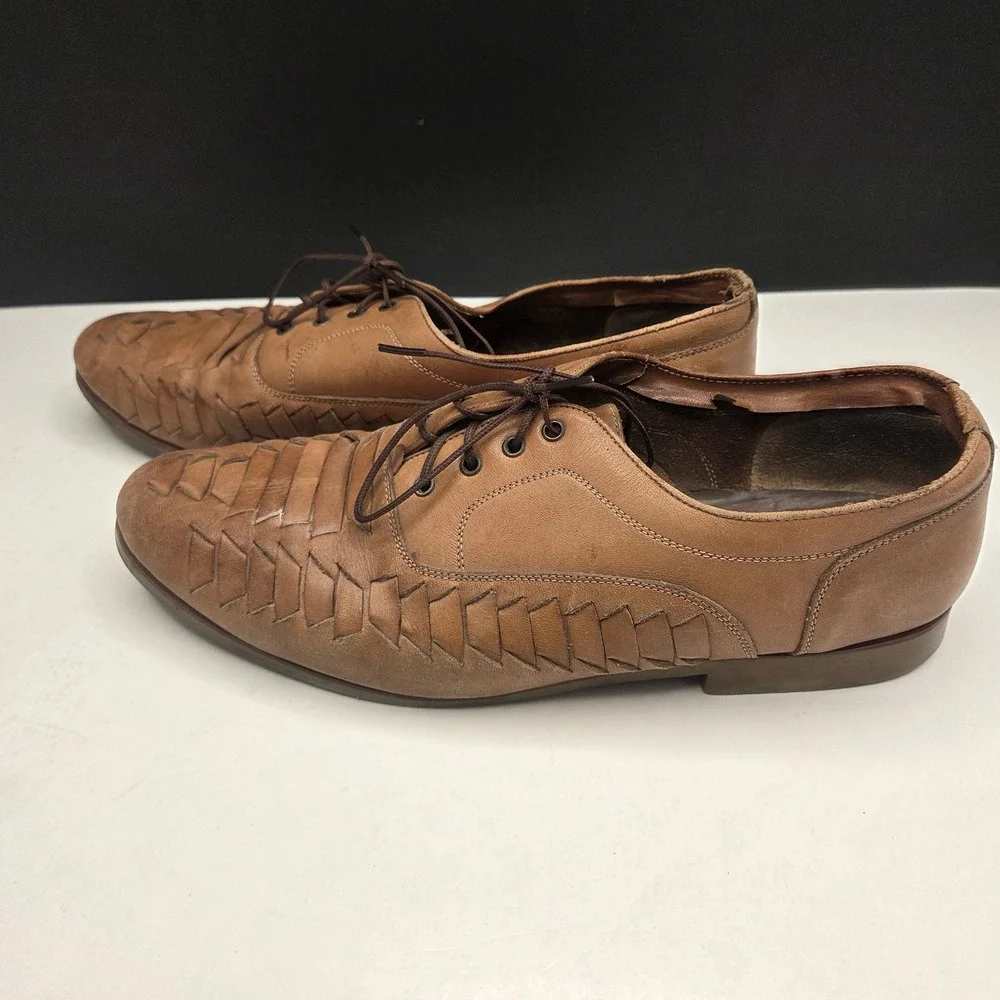 Vintage Woven Leather Oxfords 9.5 Brown Huarache Lace Up Brazil Shoes H3